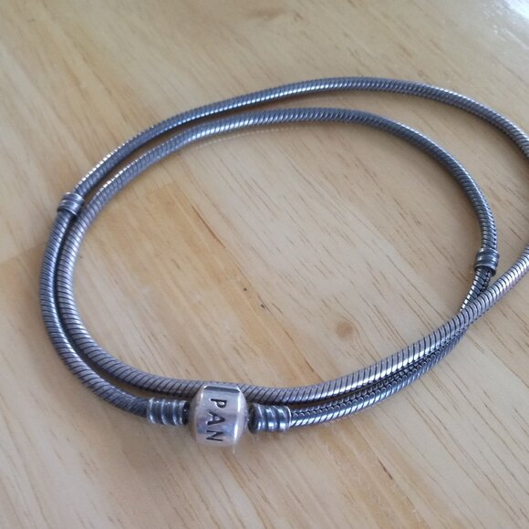 Pandora Jewelry - PANDORA Retired oxidized Silver Barrel Clasp Choker Necklace 20"